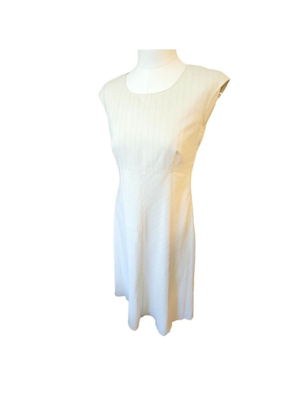 Linen Dress Fit Flare Cream and Tan Striped Classic J. Jill Womans Size 8 JJ3072